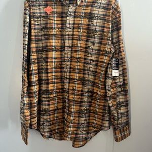 MENS- NEW! Brown and Black Casual Button Down Shirt with Plaid Design
